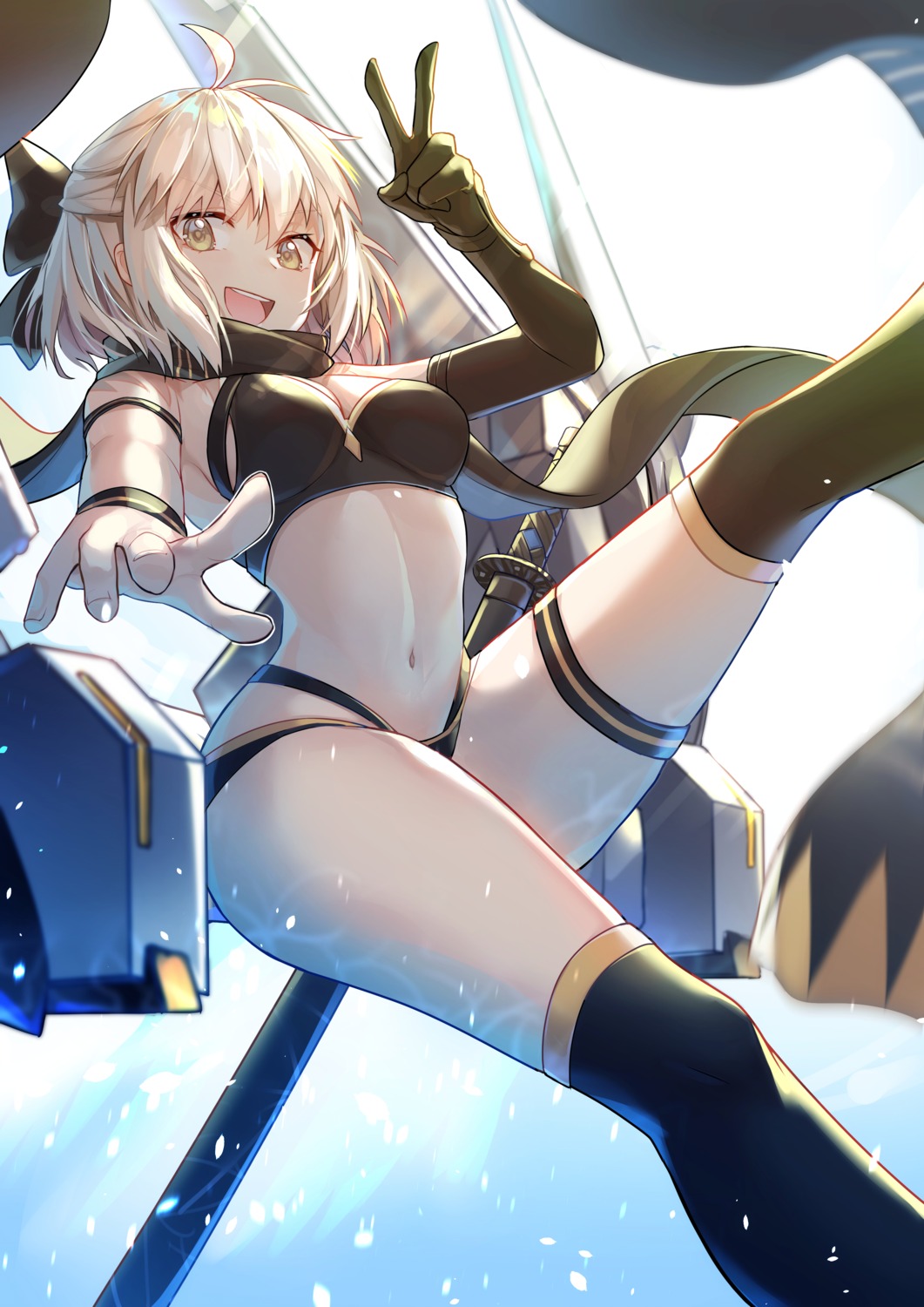 bikini cleavage fate/grand_order garter kotatsu_kaya okita_souji_(fate) swimsuits sword thighhighs