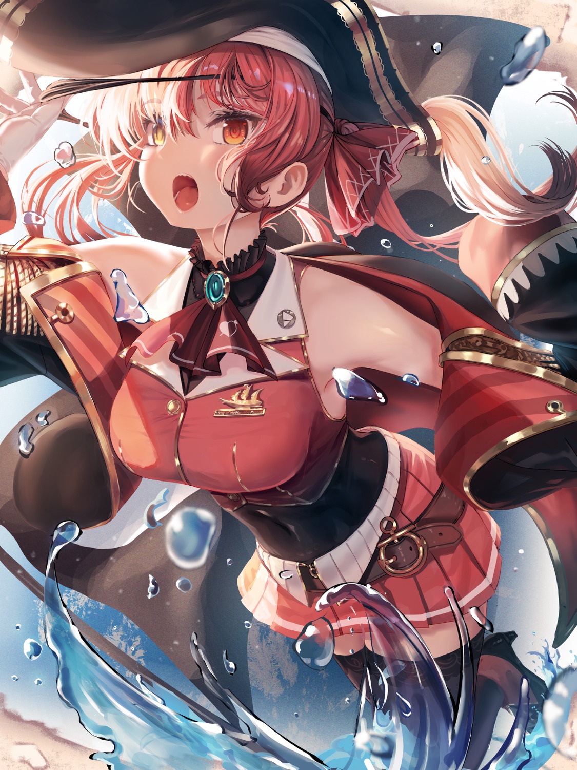 eyepatch heels heterochromia hololive houshou_marine misago_(525) pirate thighhighs