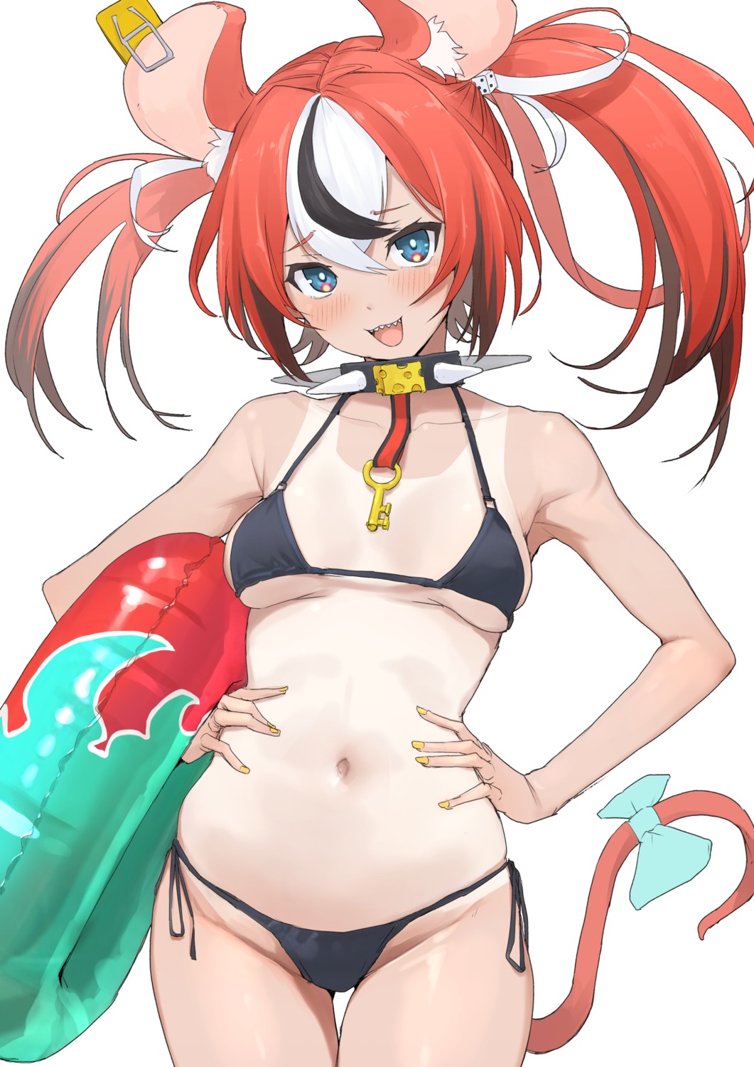 animal_ears bikini hakos_baelz hololive hololive_english mitsuru_(pixiv_34028718) swimsuits tail tan_lines