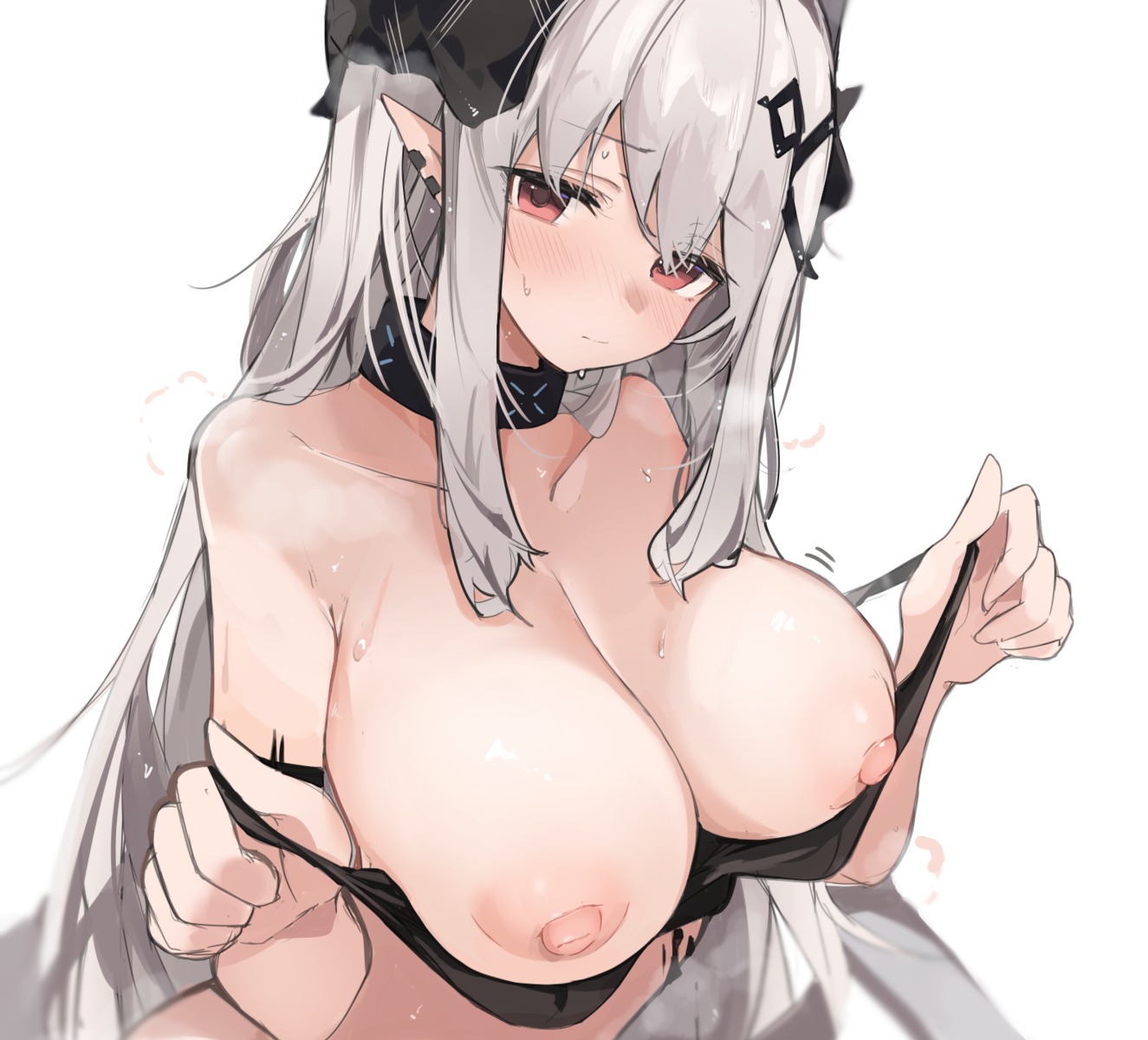 arknights breasts horns mikojin mudrock_(arknights) nipples pointy_ears undressing wet