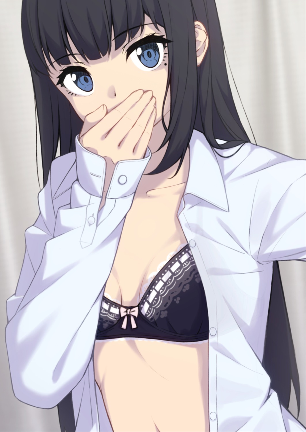 bra cleavage dress_shirt ochiai_miyabi open_shirt see_through