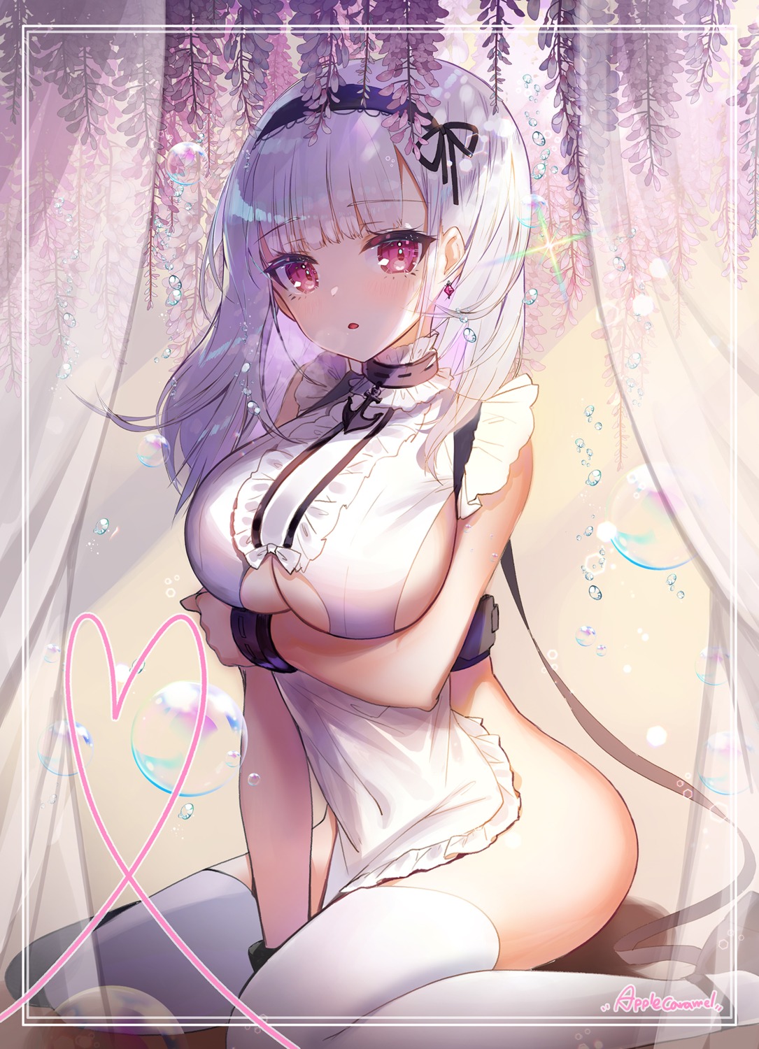 apple_caramel azur_lane breast_hold dido_(azur_lane) maid nopan thighhighs