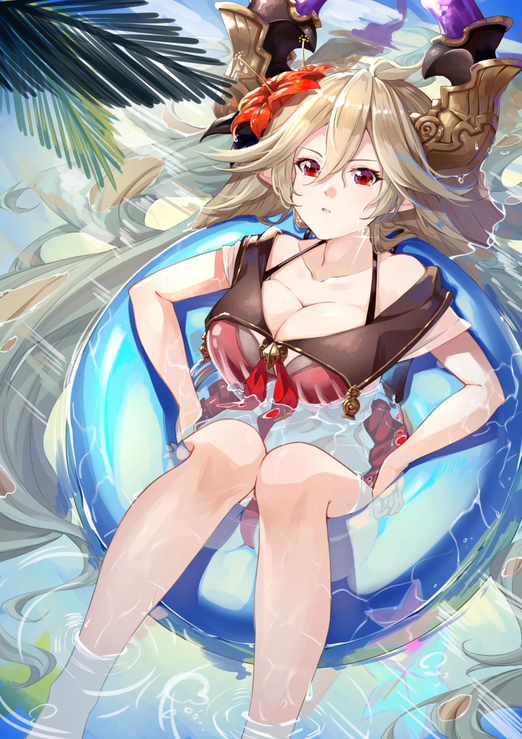 granblue_fantasy horns pointy_ears shijiuqaq threo wet wet_clothes