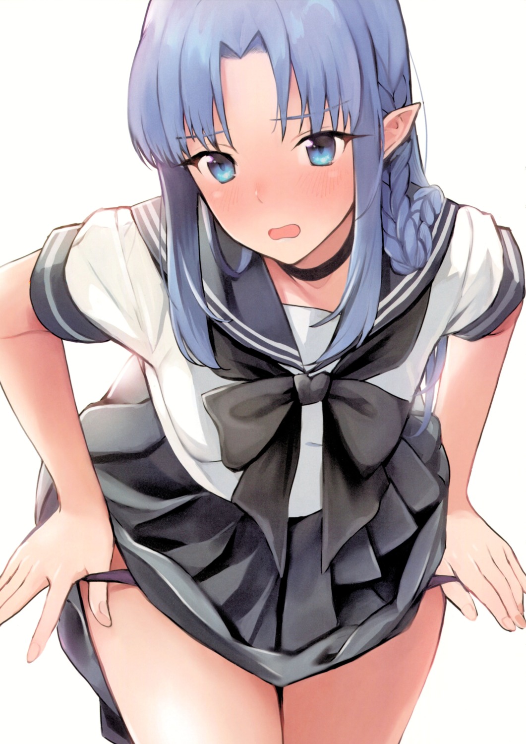 caster doushimasho fate/stay_night pantsu panty_pull pointy_ears seifuku skirt_lift undressing