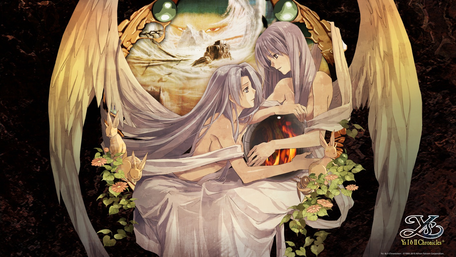 enami_katsumi falcom feena naked reah sheets wallpaper wings ys ys_i ys_ii