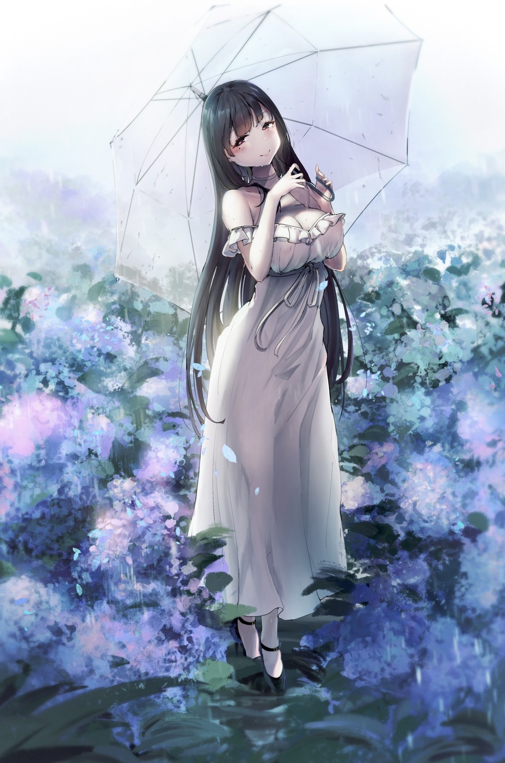 amamami_prime ane_naru_mono chiyo dress heels see_through umbrella wet_clothes