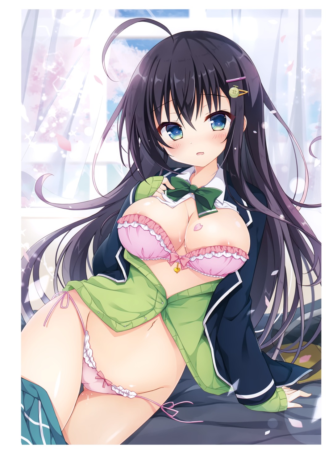 areola black_melon-chan bra cameltoe cleavage garter melonbooks nipple_slip open_shirt pantsu picpicgram seifuku string_panties sweater thighhighs wardrobe_malfunction