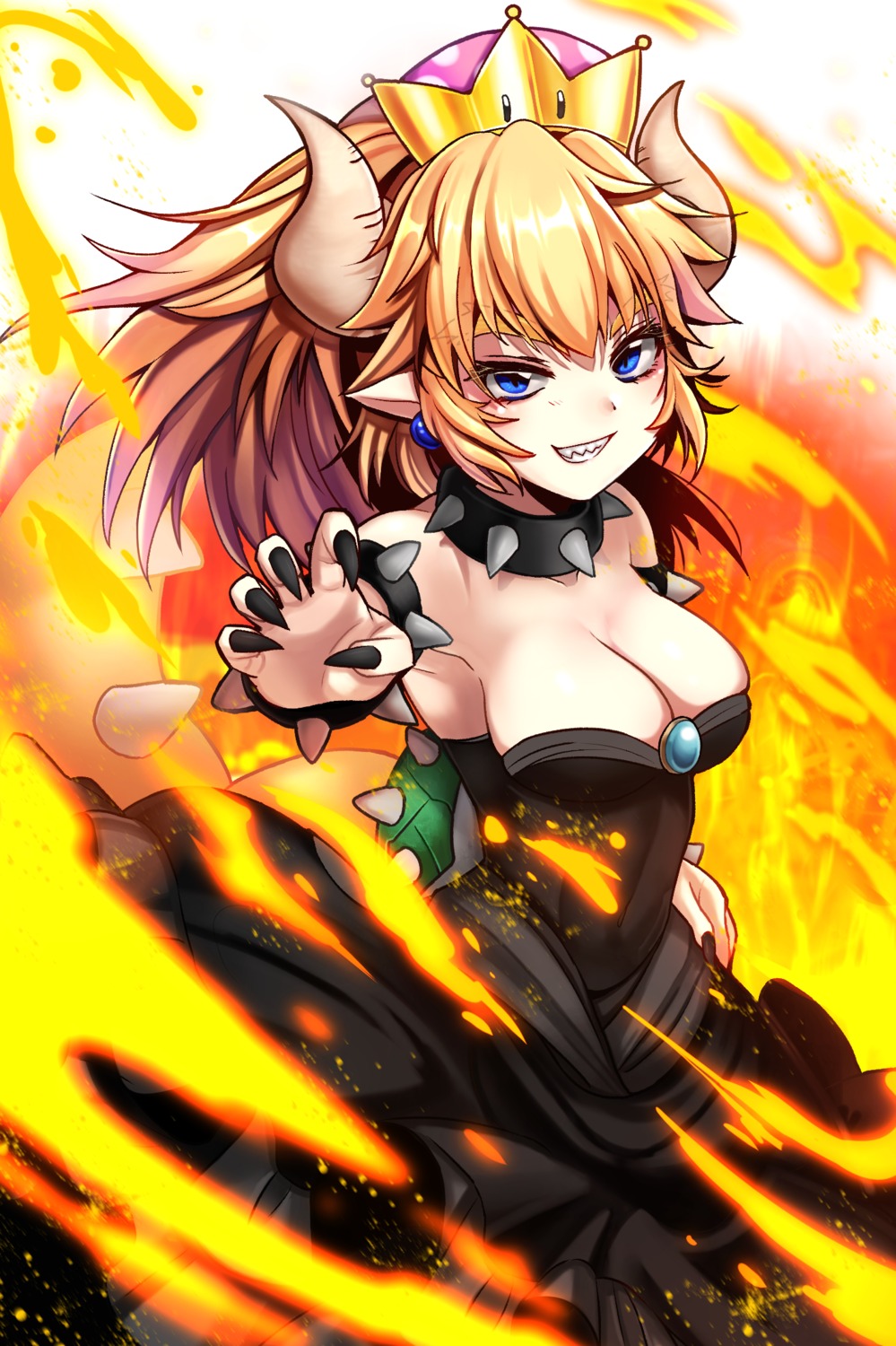 bowsette cleavage dress fukin horns new_super_mario_bros._u_deluxe pointy_ears tail