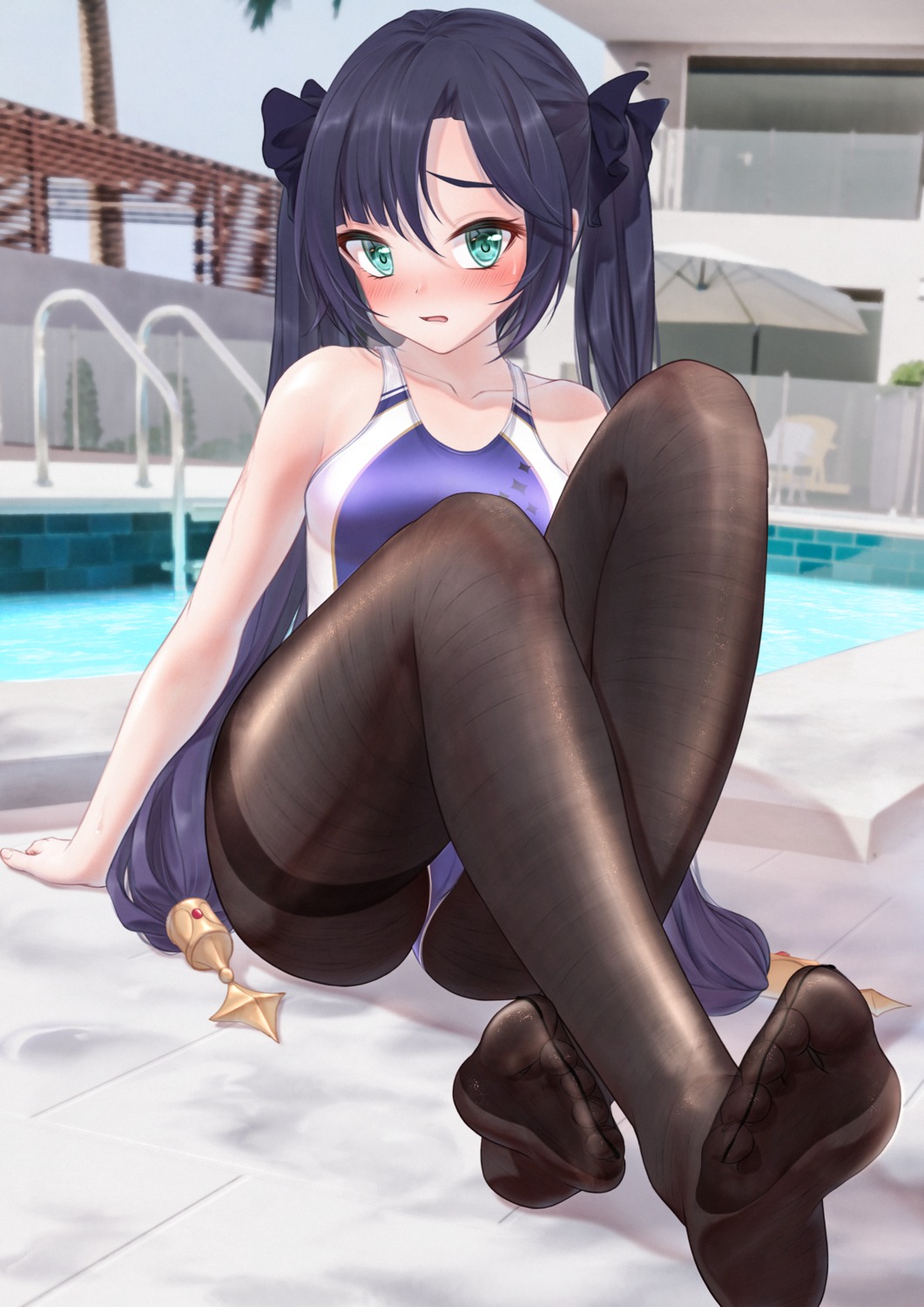 bae.c genshin_impact mona_megistus pantyhose swimsuits