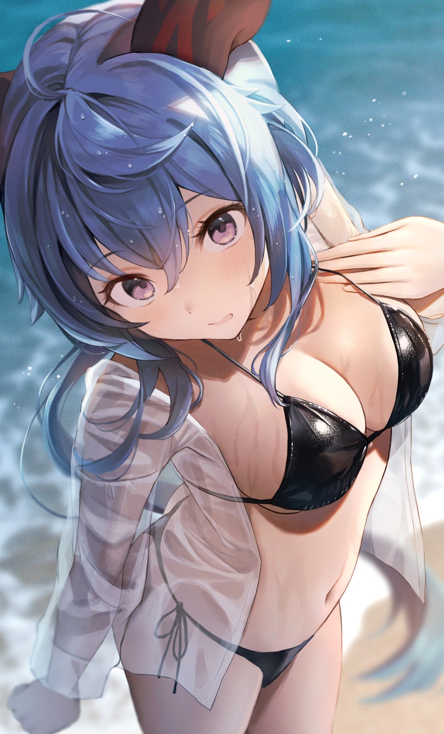 bikini erect_nipples ganyu genshin_impact horns ray_mil68 see_through swimsuits wet wet_clothes