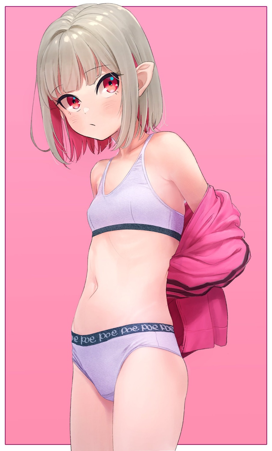 bra loli makaino_ririmu nijisanji nijisanji_gamers open_shirt pantsu pointy_ears sabamen undressing