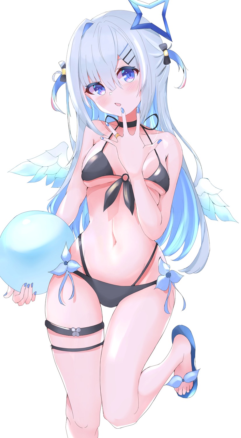 amane_kanata angel bikini garter hololive liyaku swimsuits wings