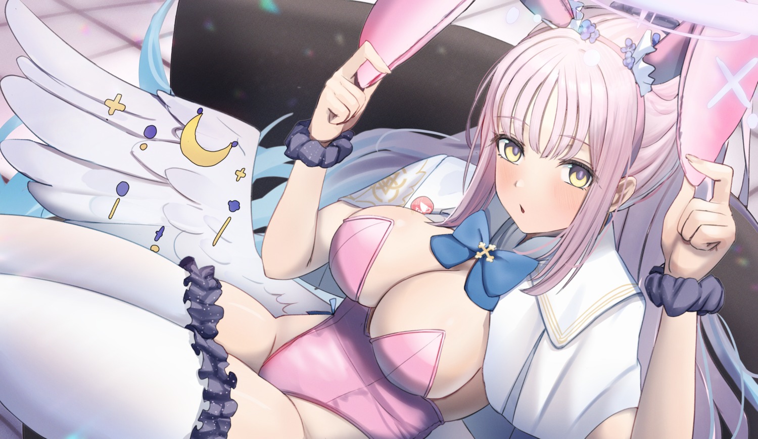 angel animal_ears blue_archive bunny_ears bunny_girl misono_mika no_bra tagme thighhighs wings