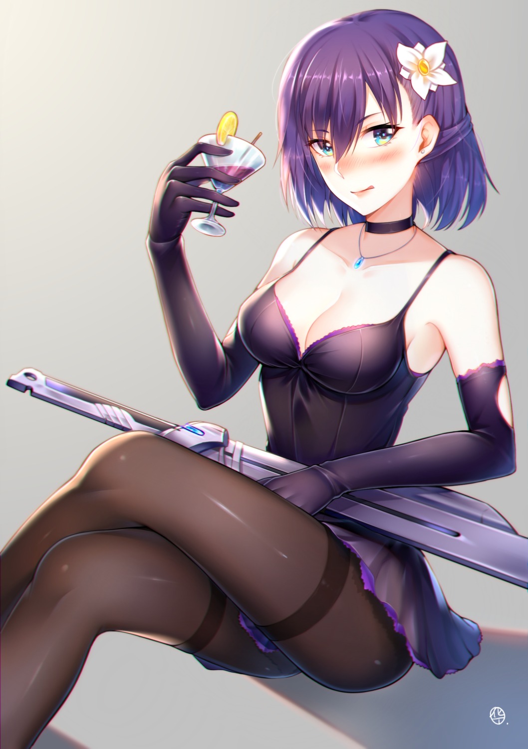 cleavage dress gun hua-j pantyhose skirt_lift