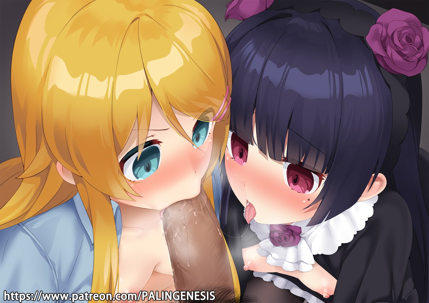 breasts dress fellatio gokou_ruri gothic_lolita kousaka_kirino loli lolita_fashion m.vv nipples no_bra open_shirt ore_no_imouto_ga_konnani_kawaii_wake_ga_nai pantyhose penis