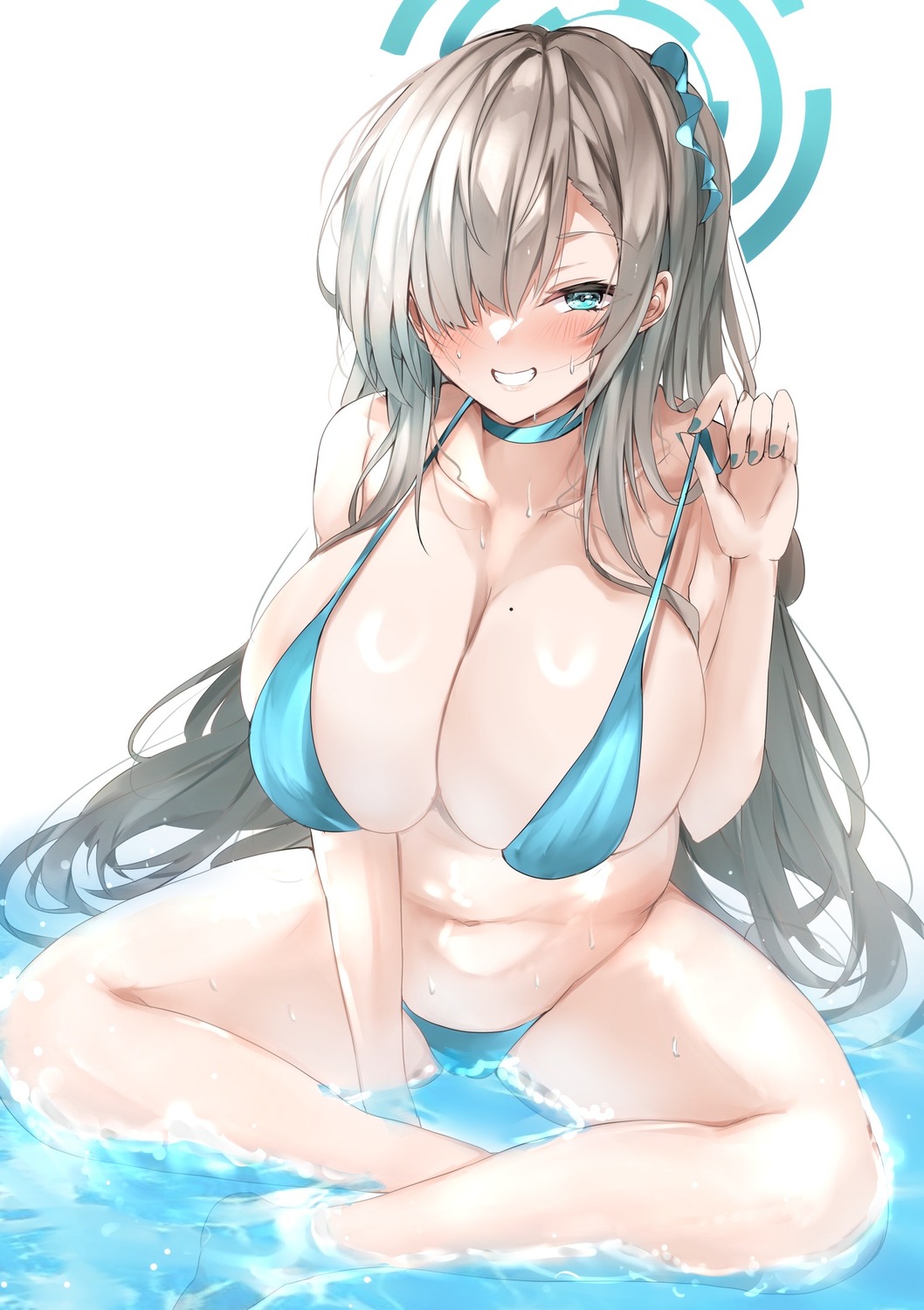 bikini blue_archive halo ichinose_asuna mutou_(94753939) swimsuits undressing wet