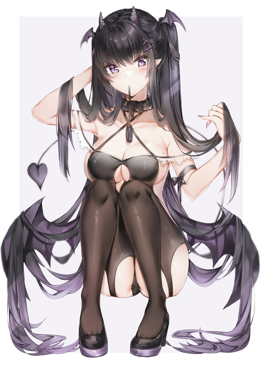 cameltoe erect_nipples heels horns leotard no_bra pointy_ears see_through stockings tail thighhighs wings yukineko1018