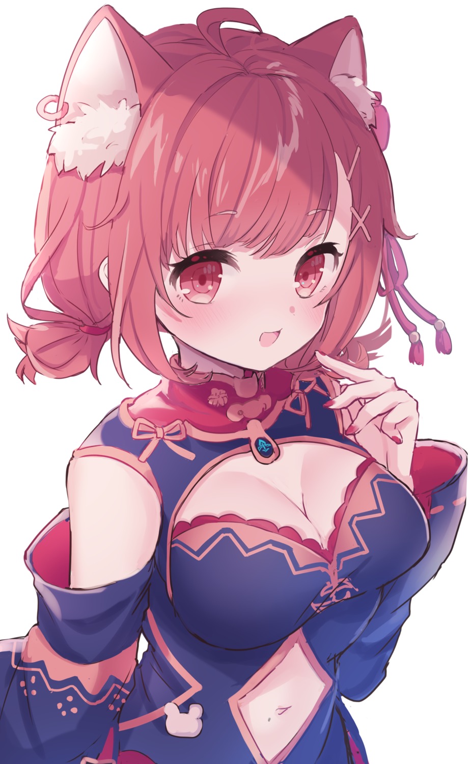 animal_ears asian_clothes cleavage karunabaru nekomimi nijisanji