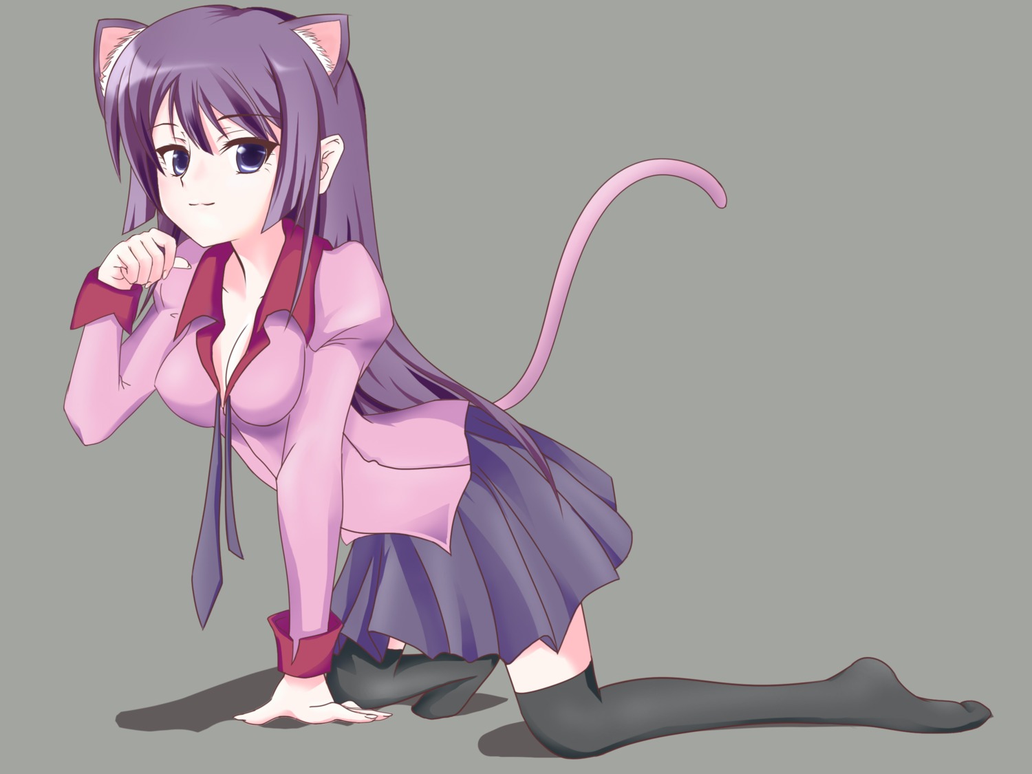 animal_ears bakemonogatari cleavage monogatari_(series) nekomimi seifuku senjougahara_hitagi tail thighhighs ushas