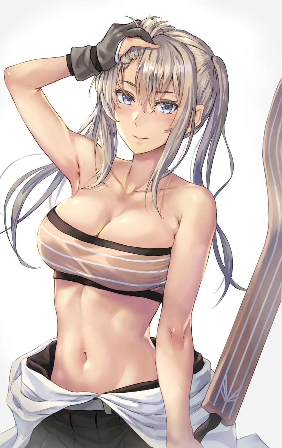 bra cleavage graf_zeppelin_(kancolle) kantai_collection kokuzou open_shirt shouhou_(kancolle)