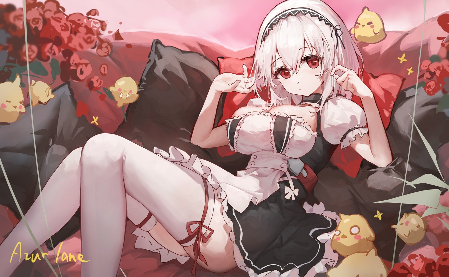 azur_lane maid manjuu_(azur_lane) no_bra sentter sirius_(azur_lane) skirt_lift thighhighs