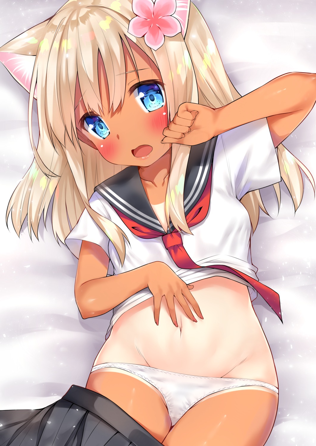 animal_ears go-1 kantai_collection loli nekomimi pantsu ro-500 seifuku tan_lines