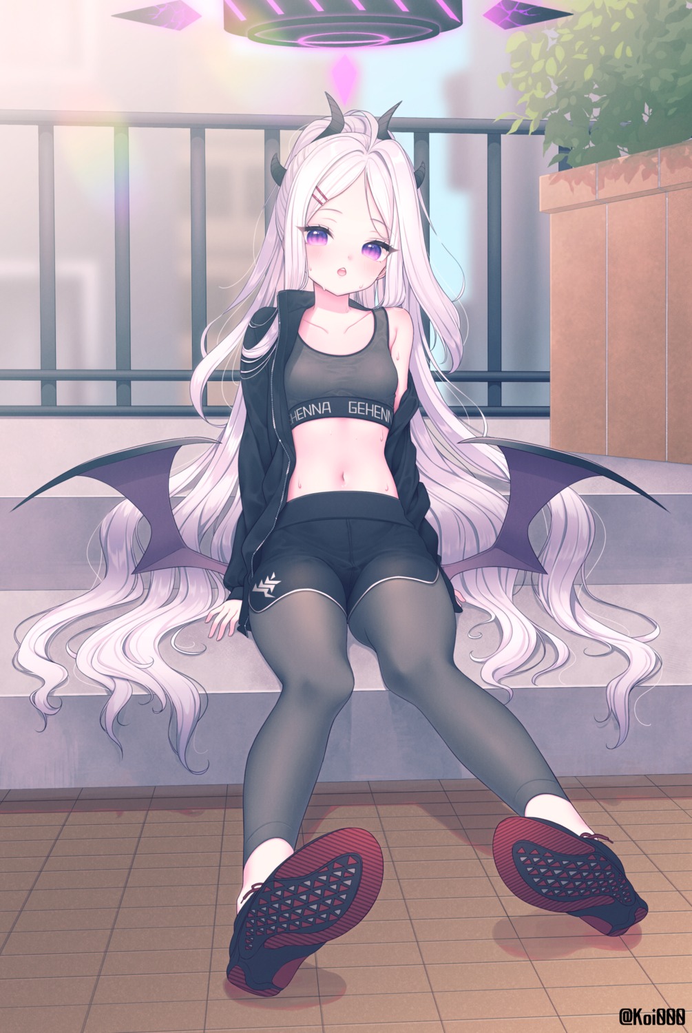 blue_archive bra devil halo horns nishiki_koi open_shirt pantyhose sorasaki_hina wings