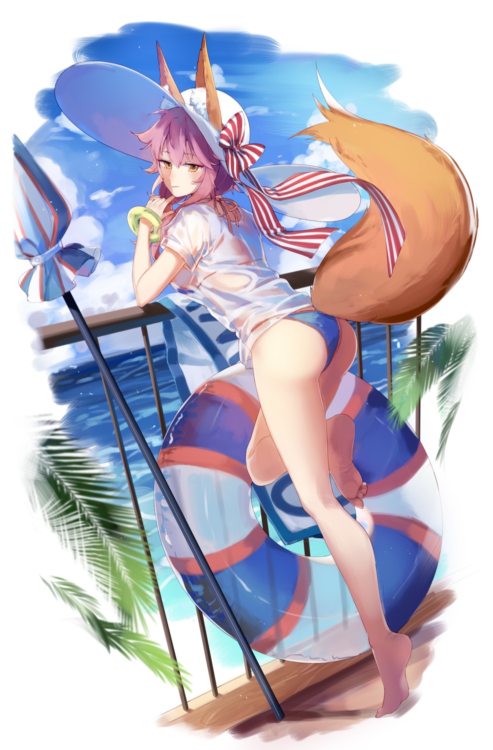 animal_ears ass bikini fate/grand_order see_through swimsuits tail tamamo_no_mae wet_clothes yorktown_cv-5