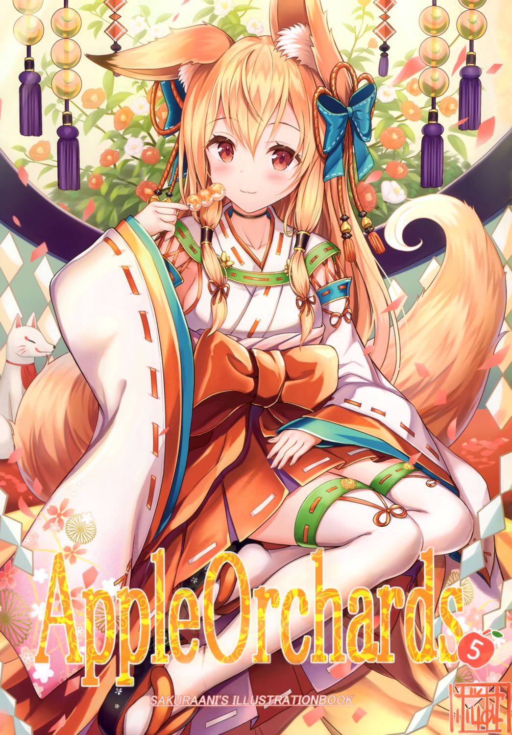 animal_ears kitsune miko sakura_ani tail thighhighs