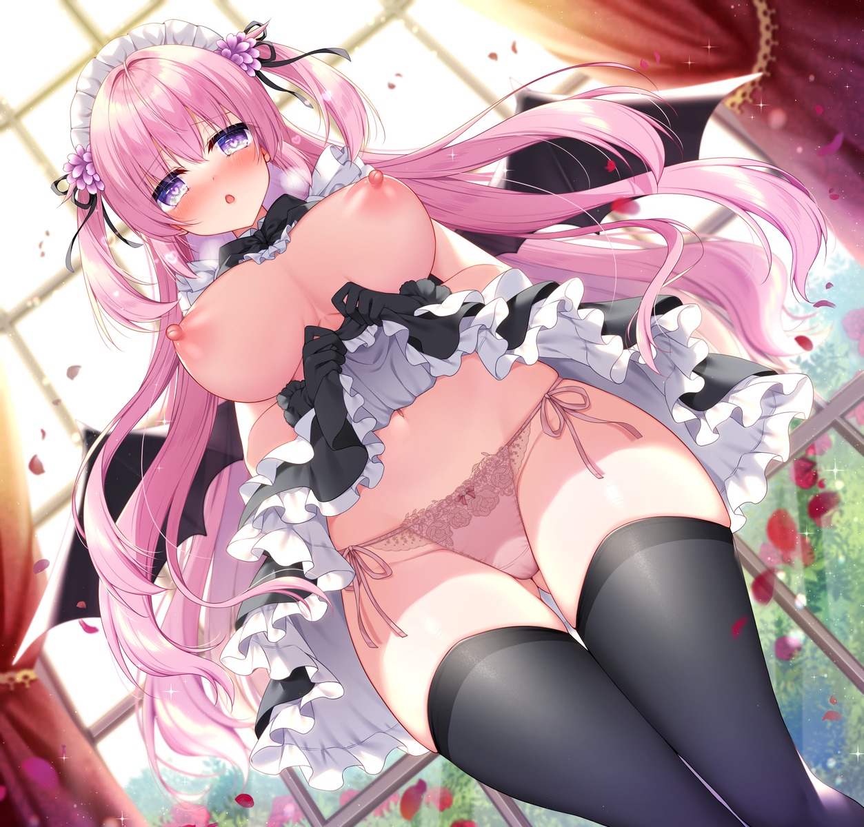 breasts devil maid nipples no_bra pantsu ringo_sui skirt_lift string_panties thighhighs wings