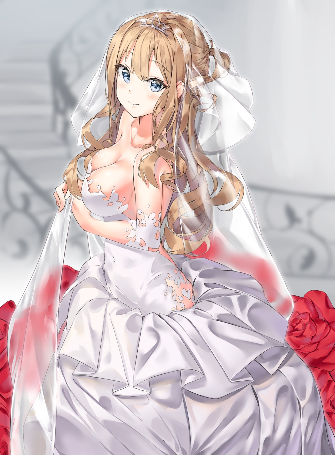 cleavage dress girls_frontline kuse_(0201) no_bra suomi_kp31_(girls_frontline) wedding_dress