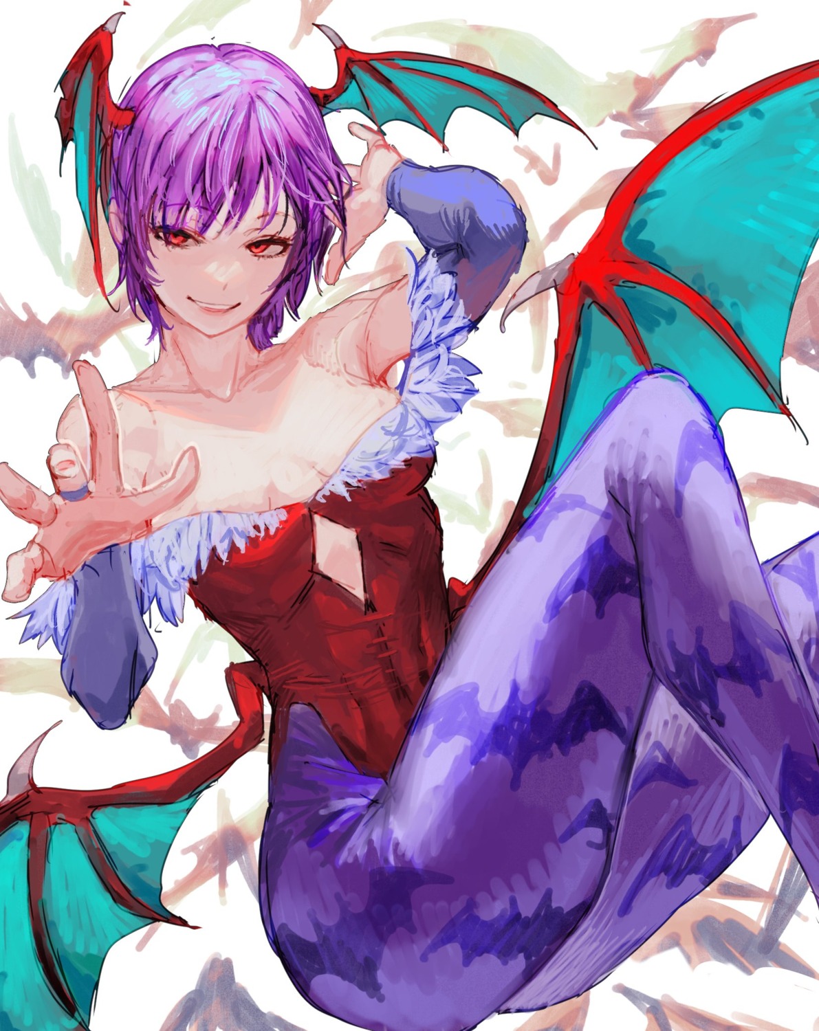 dark_stalkers devil hanny_(uirusu_chan) leotard lilith_aensland no_bra pantyhose sketch wings