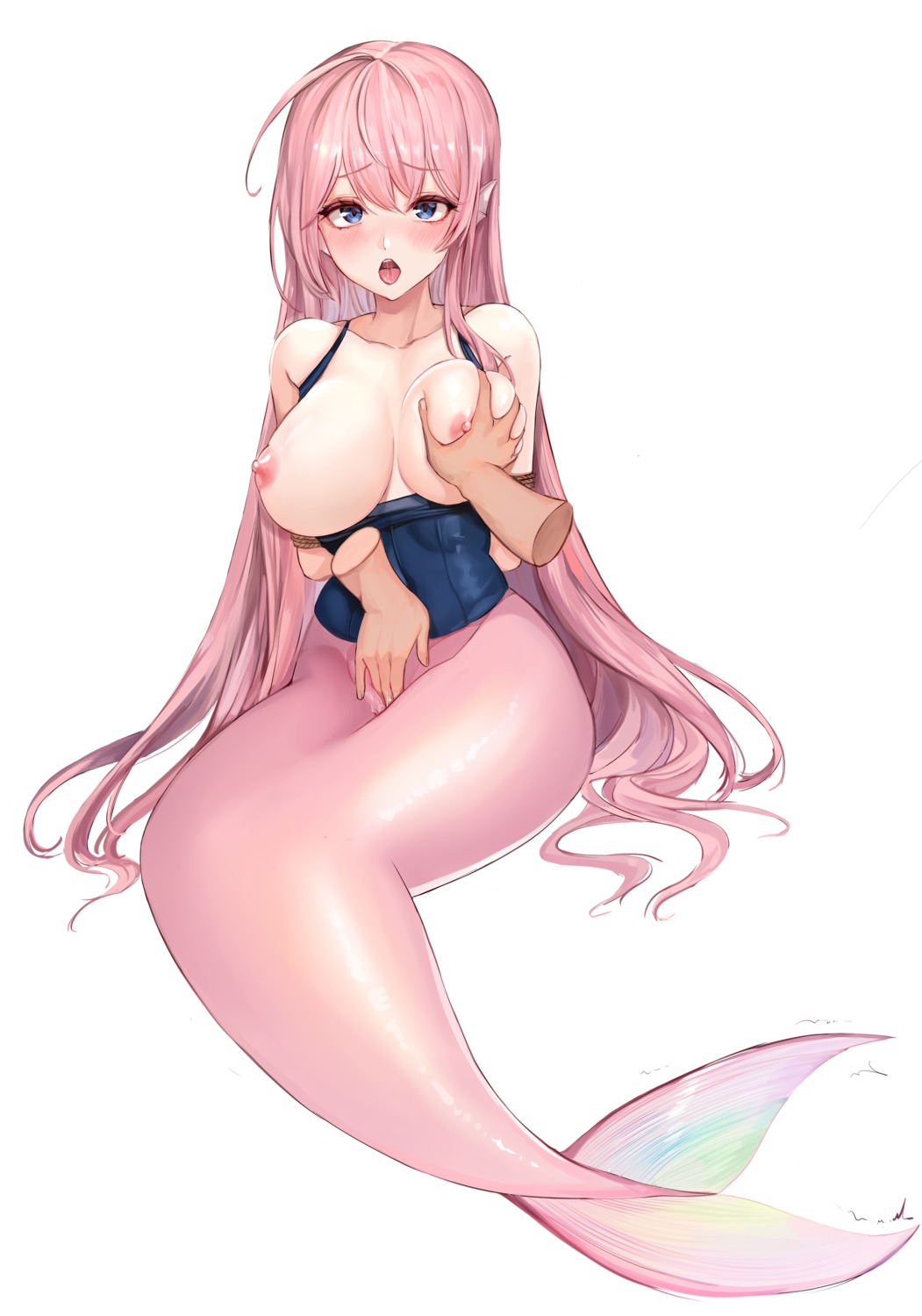 bottomless breast_grab breasts fingering lillly mermaid monster_girl nipples pussy pussy_juice swimsuits tail