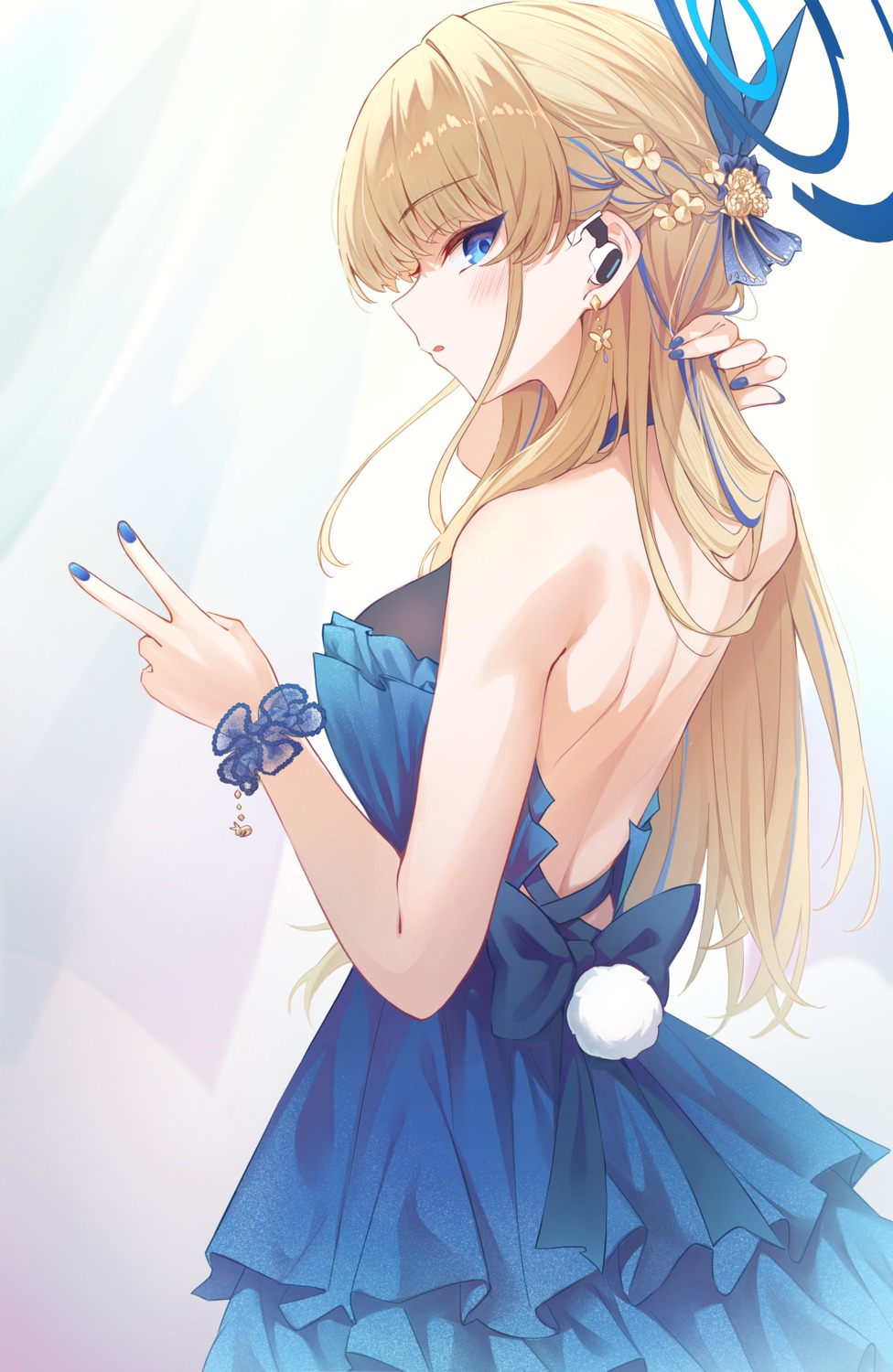 asuma_toki blue_archive dress halo no_bra see_through tail tang-du