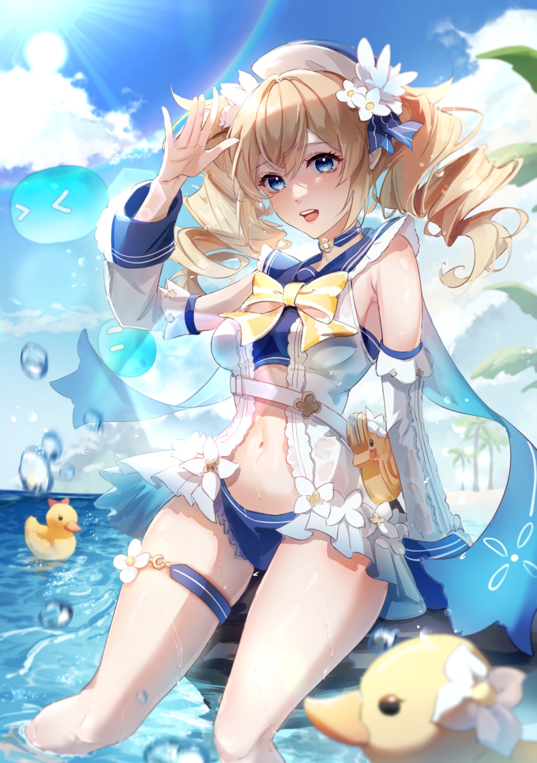 barbara_(genshin_impact) bikini garter genshin_impact hanane_cain open_shirt see_through swimsuits wet wet_clothes