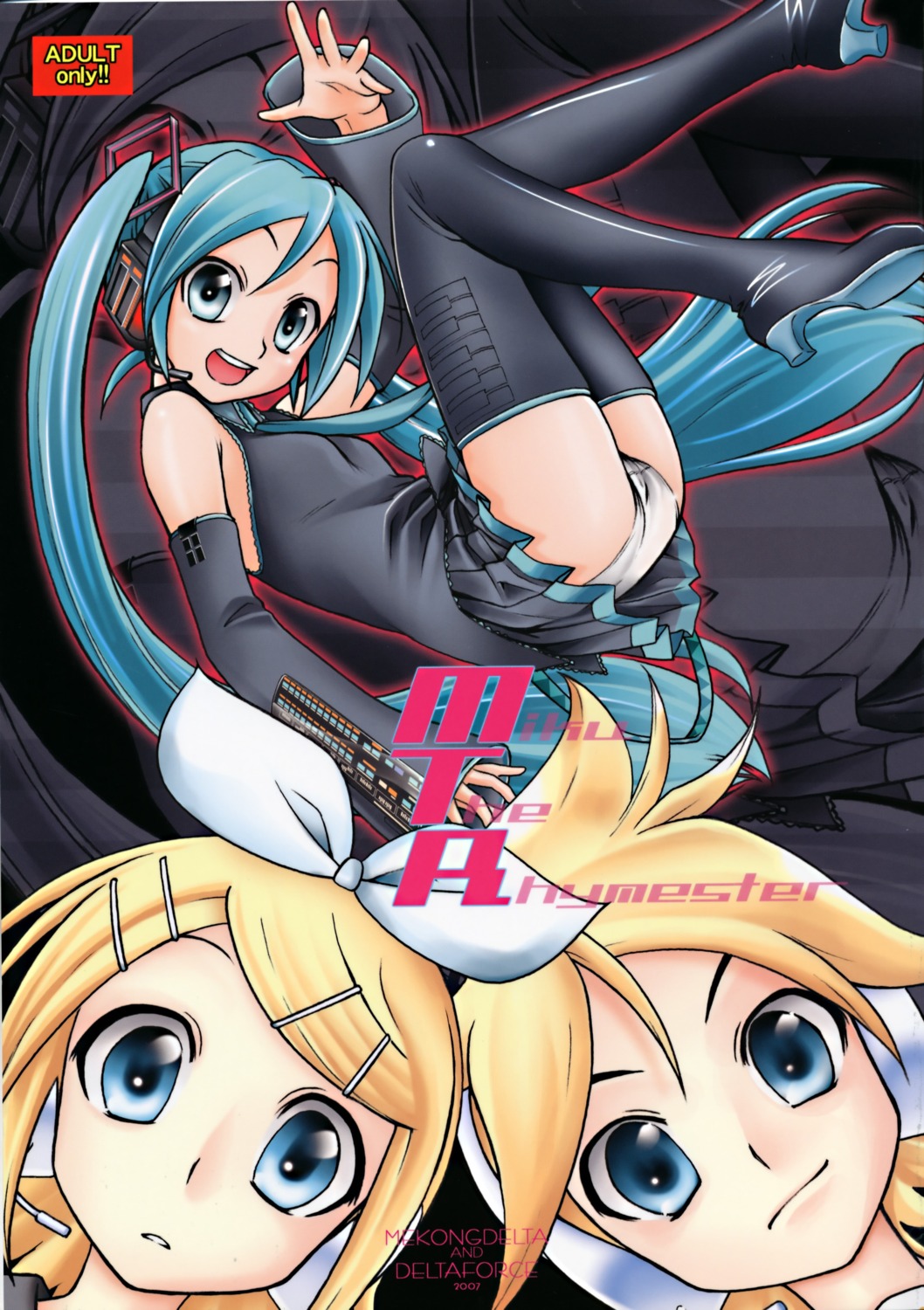 hatsune_miku kagamine_len kagamine_rin mekongdelta pantsu thighhighs vocaloid