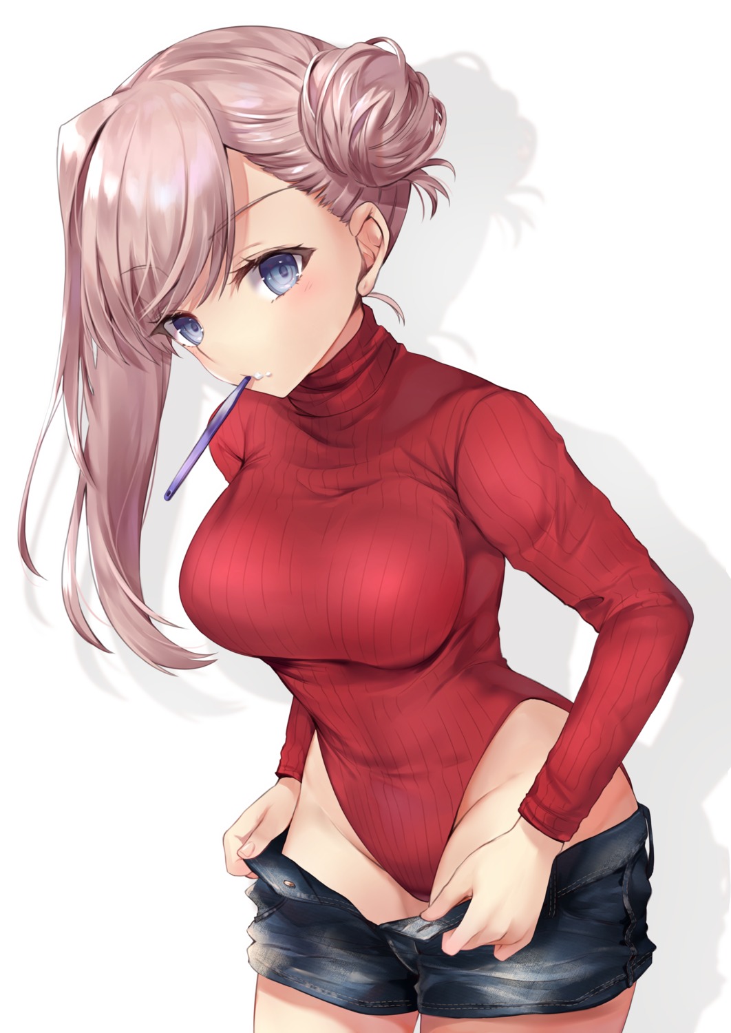 fate/grand_order hane_yuki leotard miyamoto_musashi_(fate/grand_order) sweater undressing