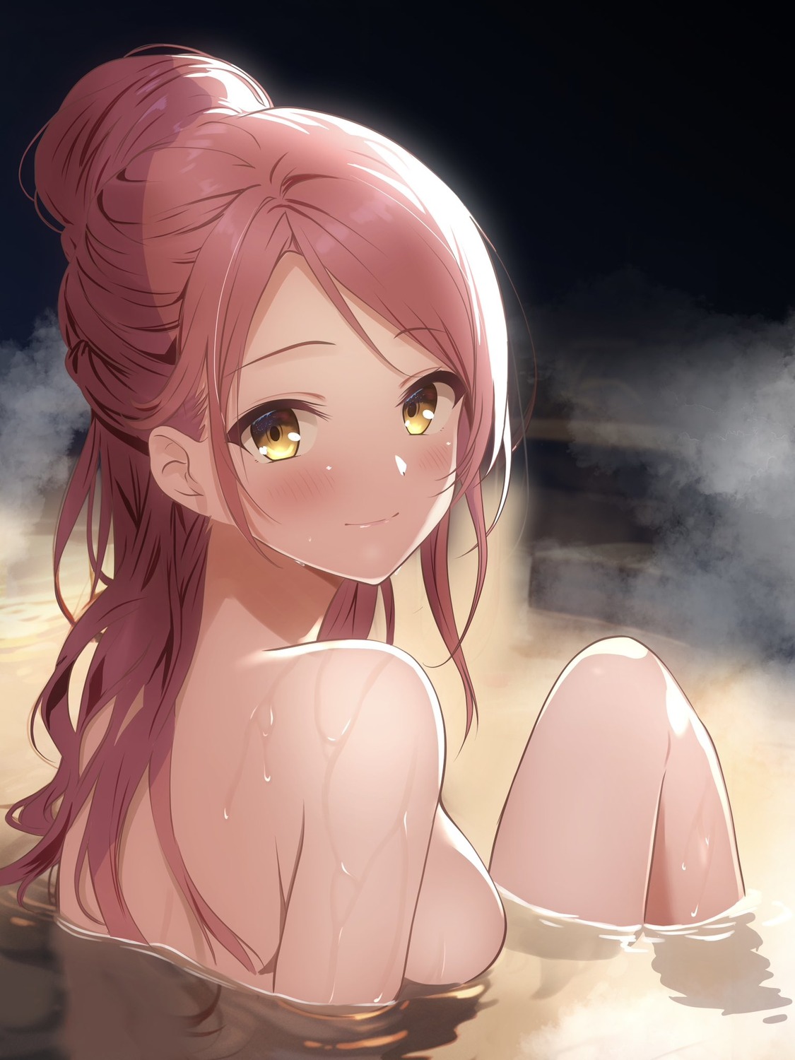 borgbutler love_live!_sunshine!! naked onsen sakurauchi_riko wet