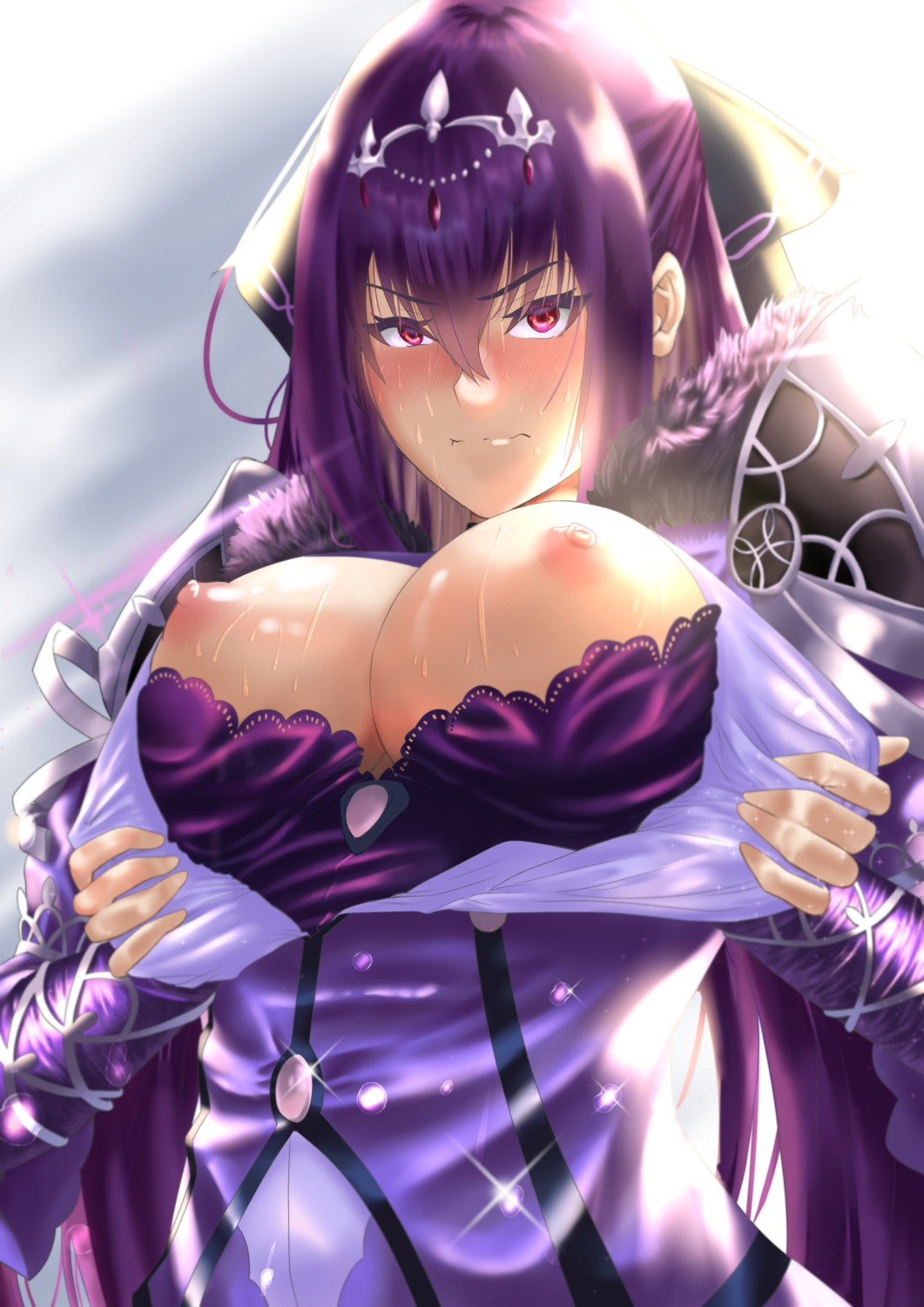 breasts fate/grand_order nipples no_bra open_shirt scathach_skadi sebakanken undressing