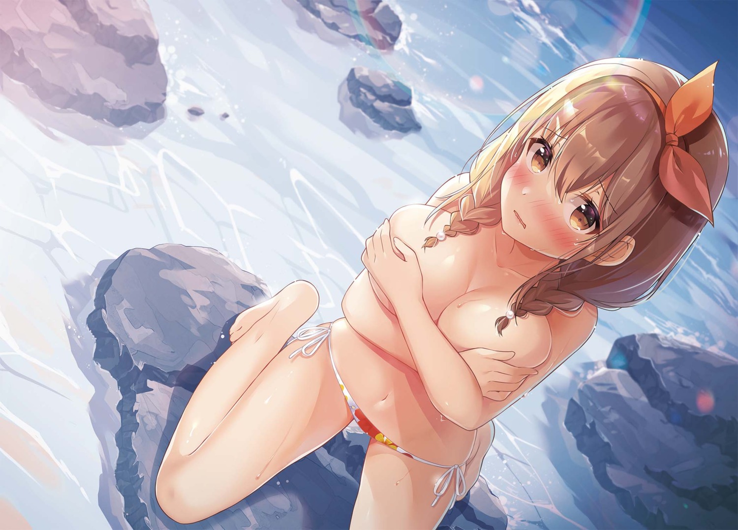 "oppai_momitai"_tte_sakendara_imouto_no_tomodachi_to_tsukiau_koto_ni_narimashita. bikini breast_hold shiro_kuma_shake swimsuits topless wet