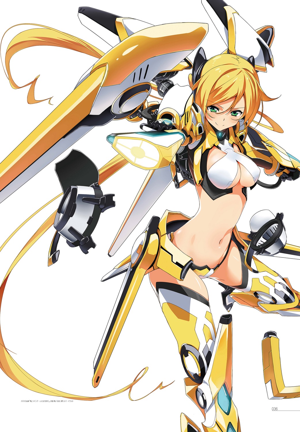 bikini_armor cleavage digital_version kasuga_ayumu_(artist) mecha_musume ore_twintail_ni_narimasu shindou_erina tailyellow thighhighs wings