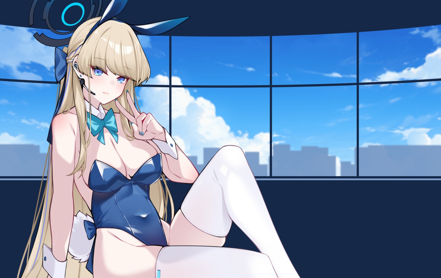 animal_ears asuma_toki blue_archive bunny_ears bunny_girl dean halo no_bra tail thighhighs