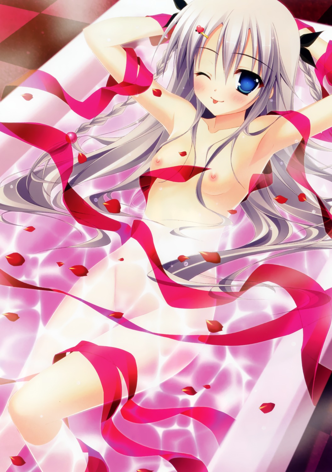 bathing inagaki_miiko koi_imo_sweet_days naked_ribbon nipples parasol wet yachiho_aoi