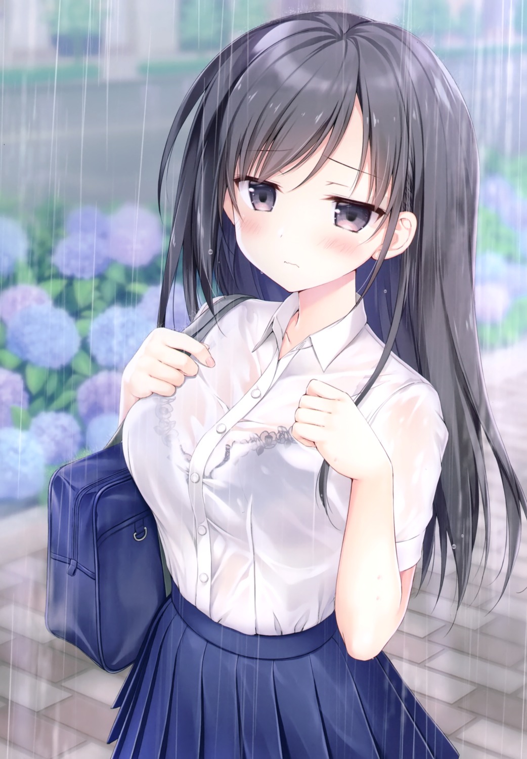 bra korie_riko mujin_shoujo see_through seifuku wet wet_clothes