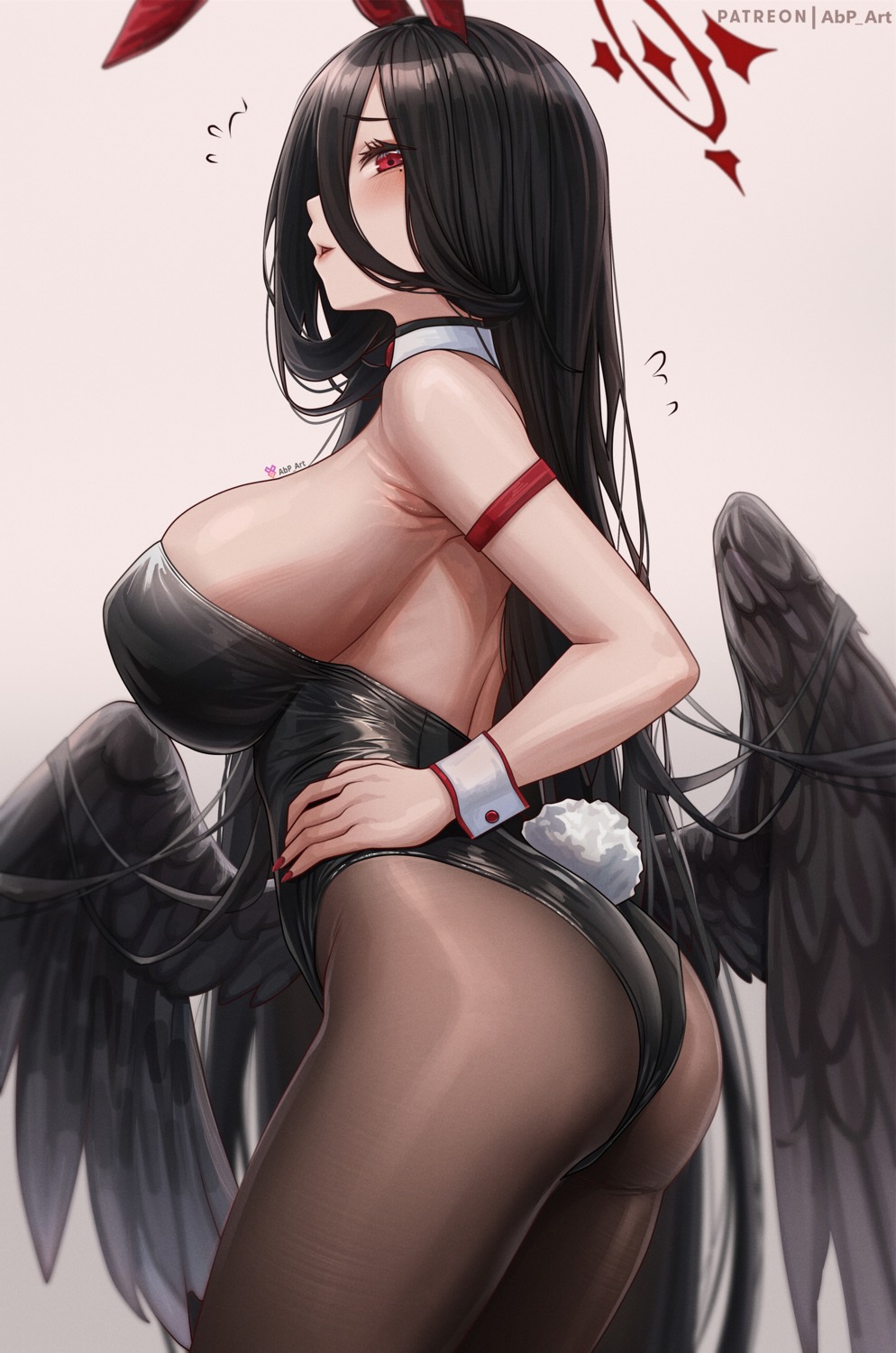 abpart angel animal_ears ass blue_archive bunny_ears bunny_girl hanekawa_hasumi no_bra pantyhose tail wings