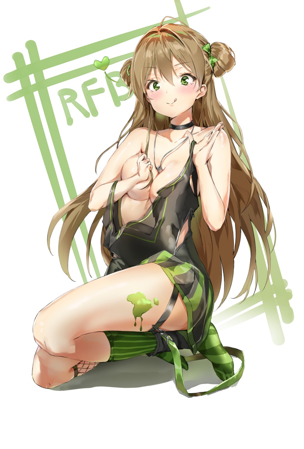 breast_hold breasts garter girls_frontline no_bra pixel_(yuxian) rfb_(girls_frontline) torn_clothes