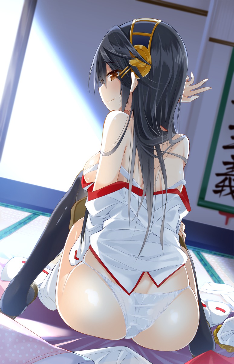 ass haruna_(kancolle) kakao kantai_collection pantsu thighhighs