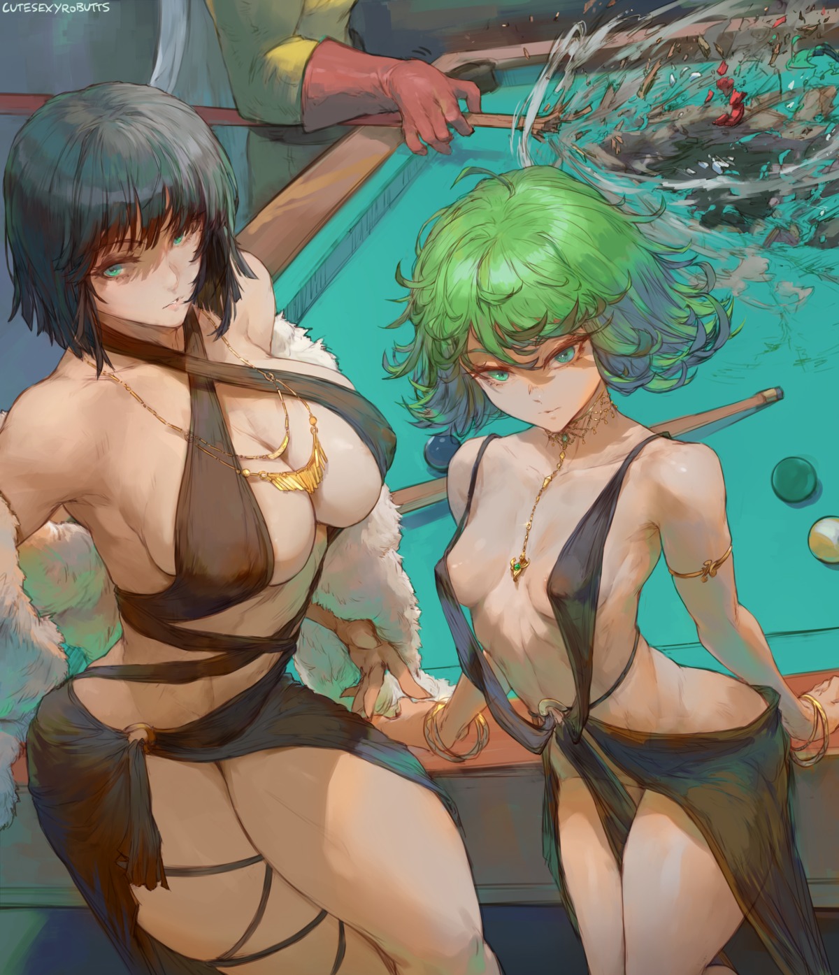 cutesexyrobutts erect_nipples fubuki_(one_punch_man) garter no_bra nopan one_punch_man see_through tatsumaki_(one_punch_man)