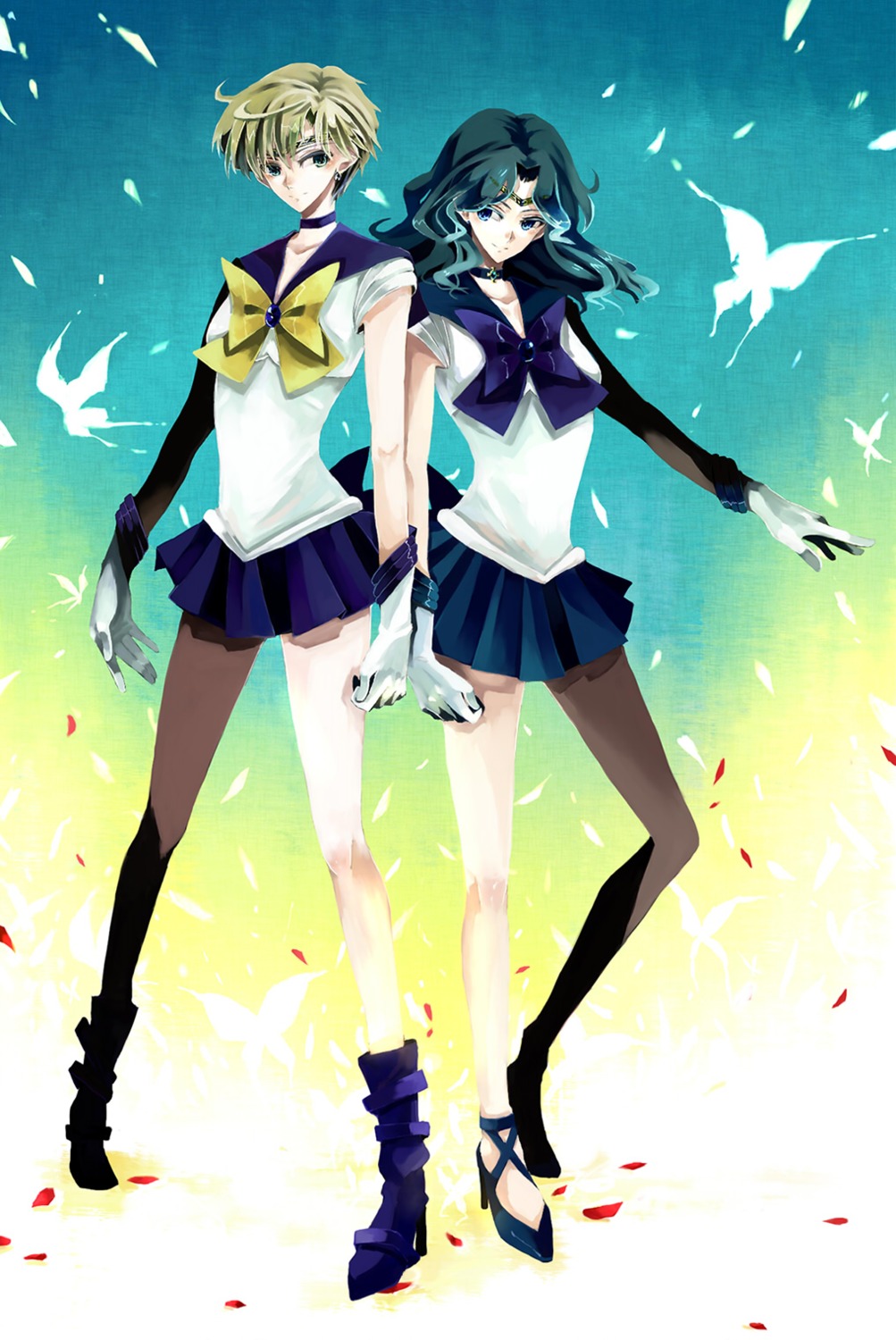 heels kaiou_michiru nonrain sailor_moon seifuku tenou_haruka