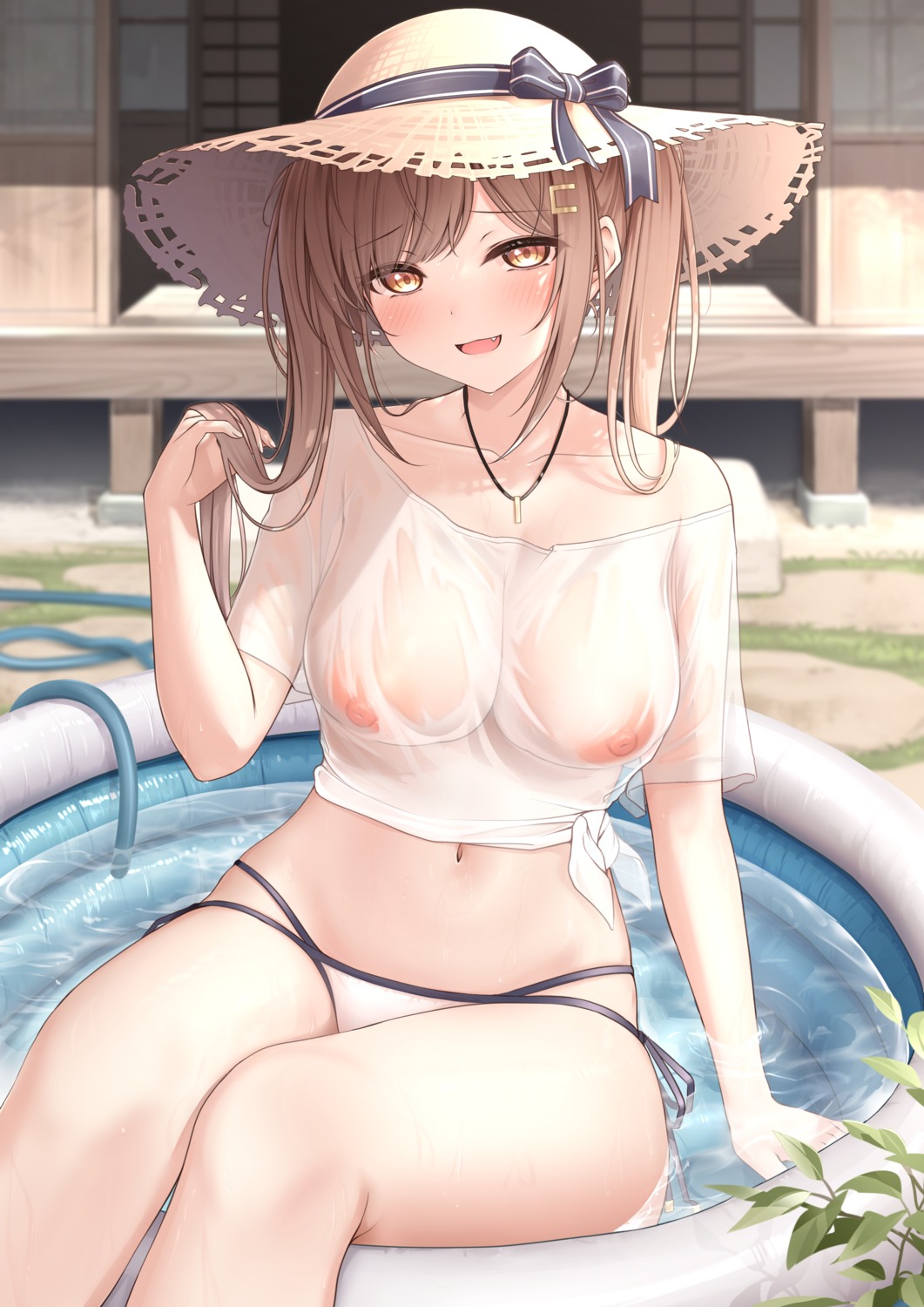 bikini monaka_curl nipples no_bra see_through shirt_lift swimsuits wet wet_clothes